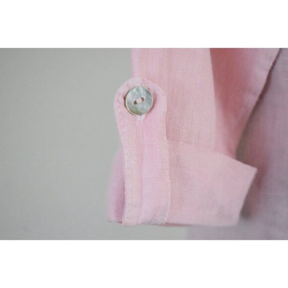 Vintage 90s Pink Linen Pink Tunic Blouse | size M - Picture 6 of 10